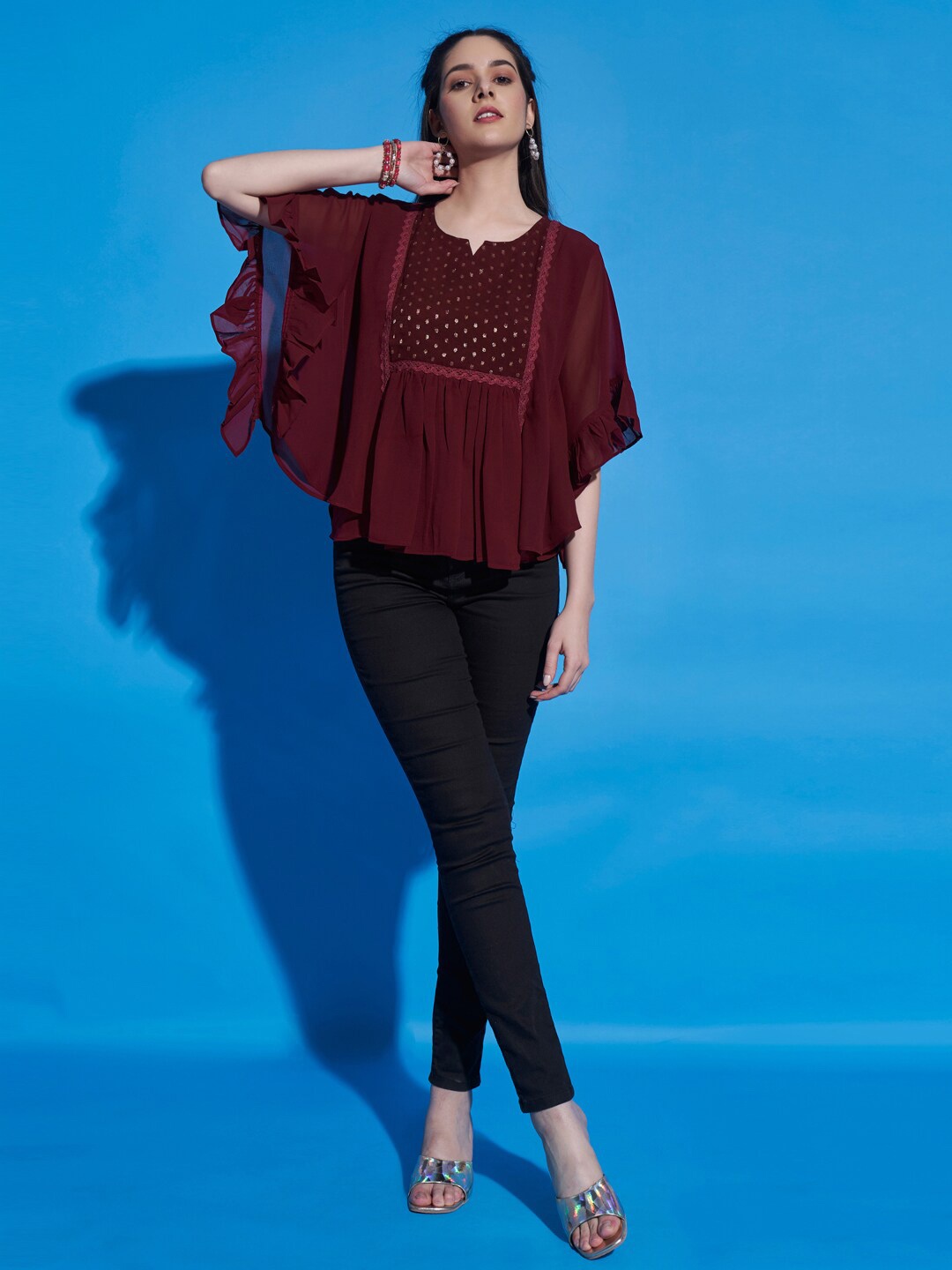 

DressBerry Kimono Sleeves Kaftan Top, Maroon