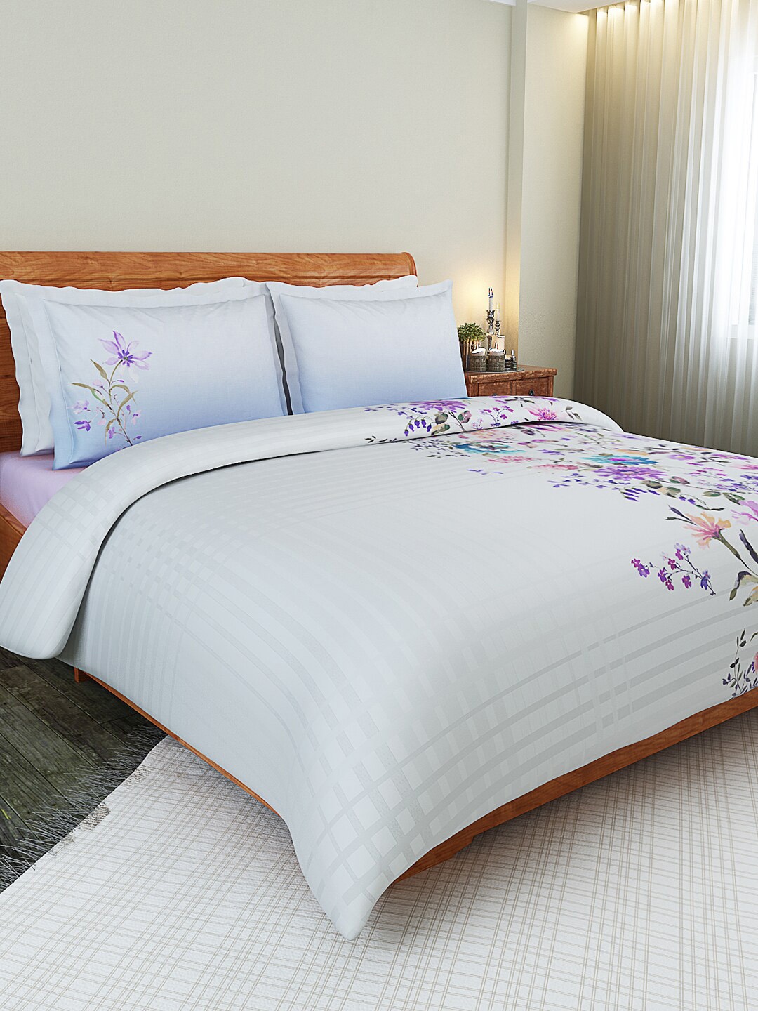 

GM Blue & Violet Floral AC Room 150 GSM Cotton Double Bed Comforter