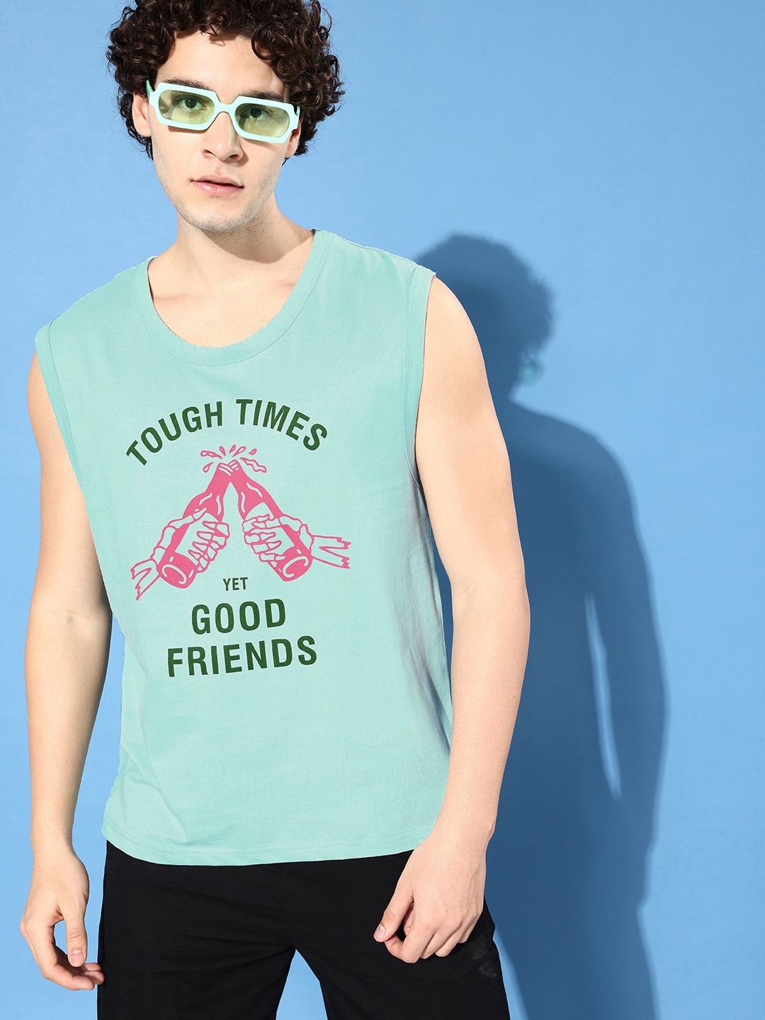 

Difference of Opinion Men Turquoise Blue Printed Oversize T-shirt