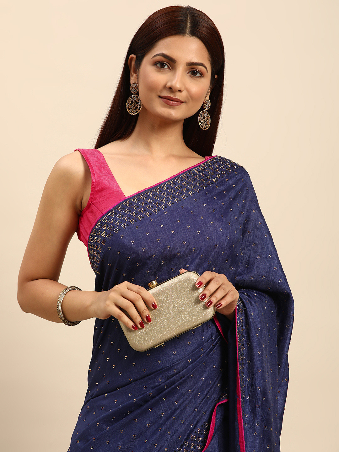 

M M Venture Embellished Beads and Stones Pure Silk Designer Saree, Blue
