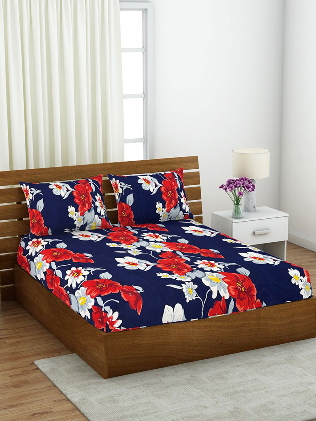 

Welspun Brown & Blue Floral 144 TC Queen Bedsheet with 2 Pillow Covers