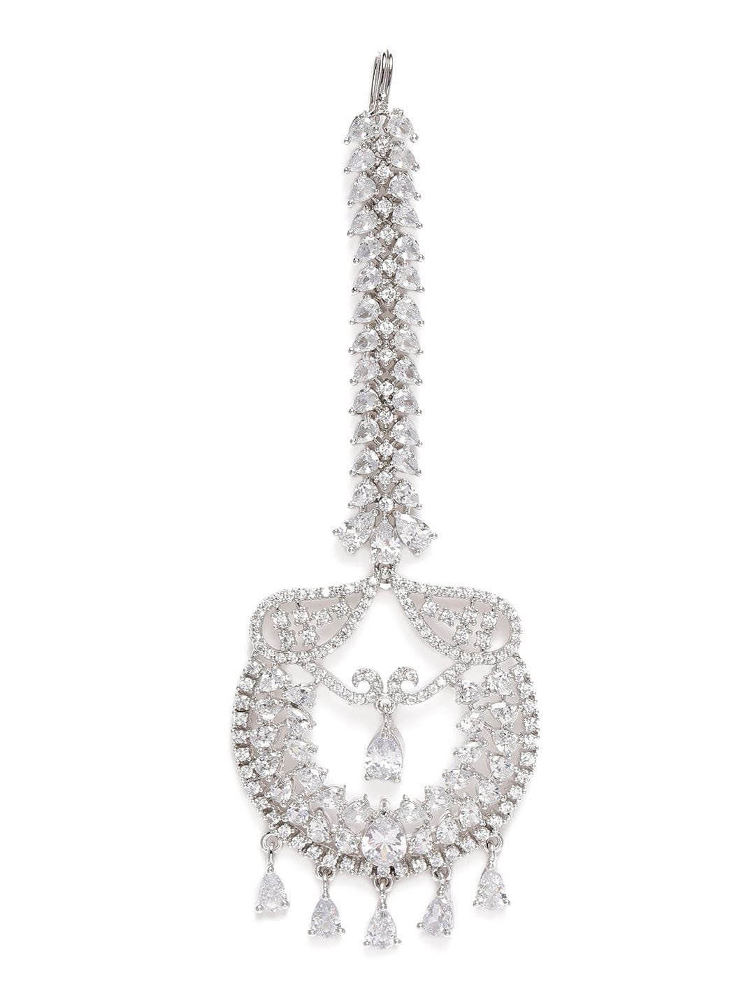 

AccessHer Silver-Plated American Diamond-Studded Maang Tikka