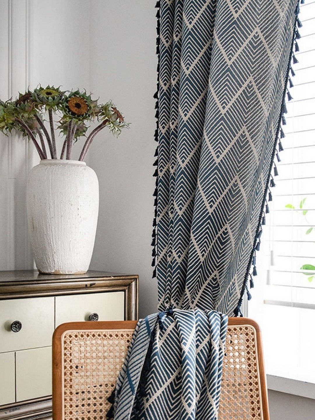 

Huesland Blue 1 Piece Geometric Cotton Room Darkening Door Curtain