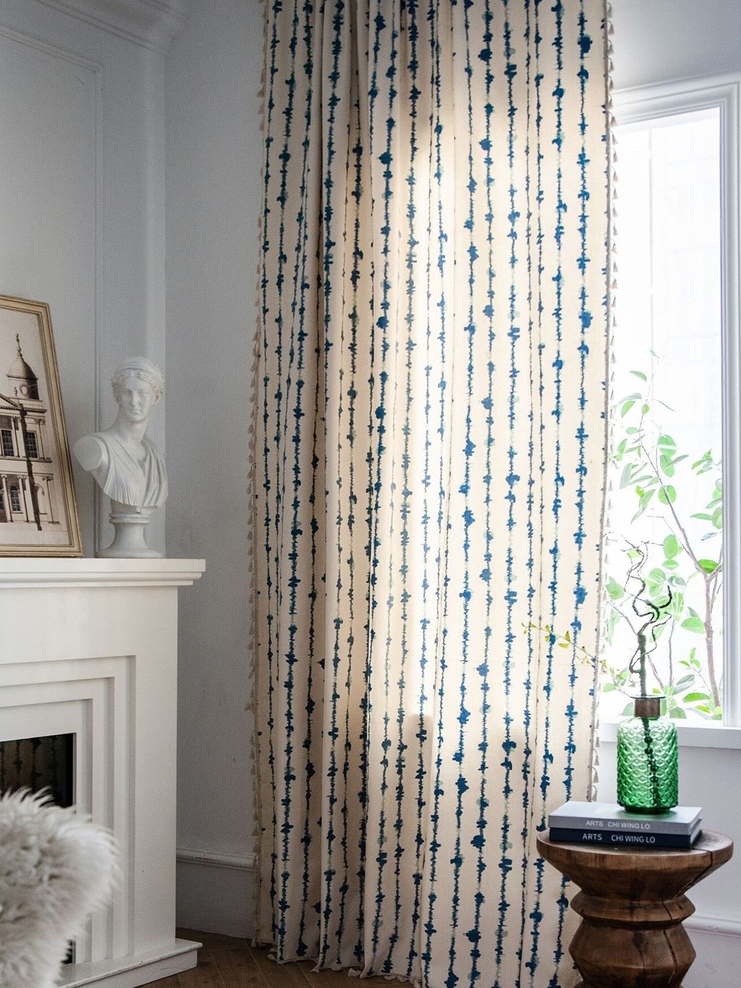

Huesland White & Blue 1 Piece Cotton Striped Room Darkening Door Curtain
