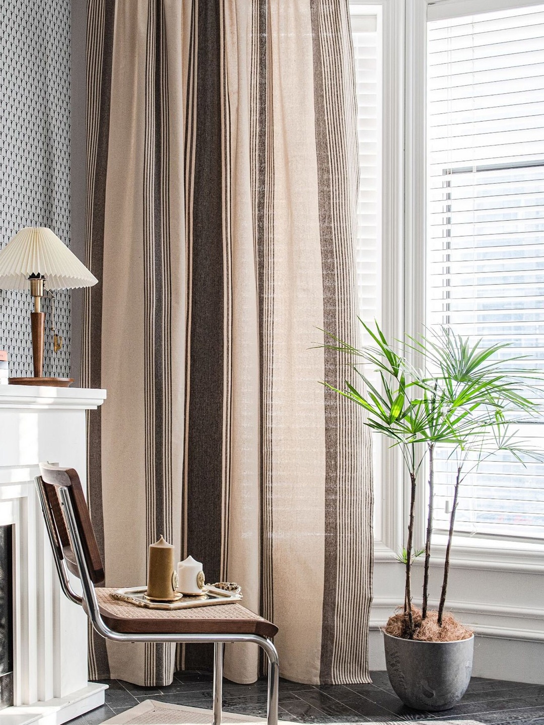 

Huesland Beige & Grey Striped Cotton Room Darkening Door Curtain