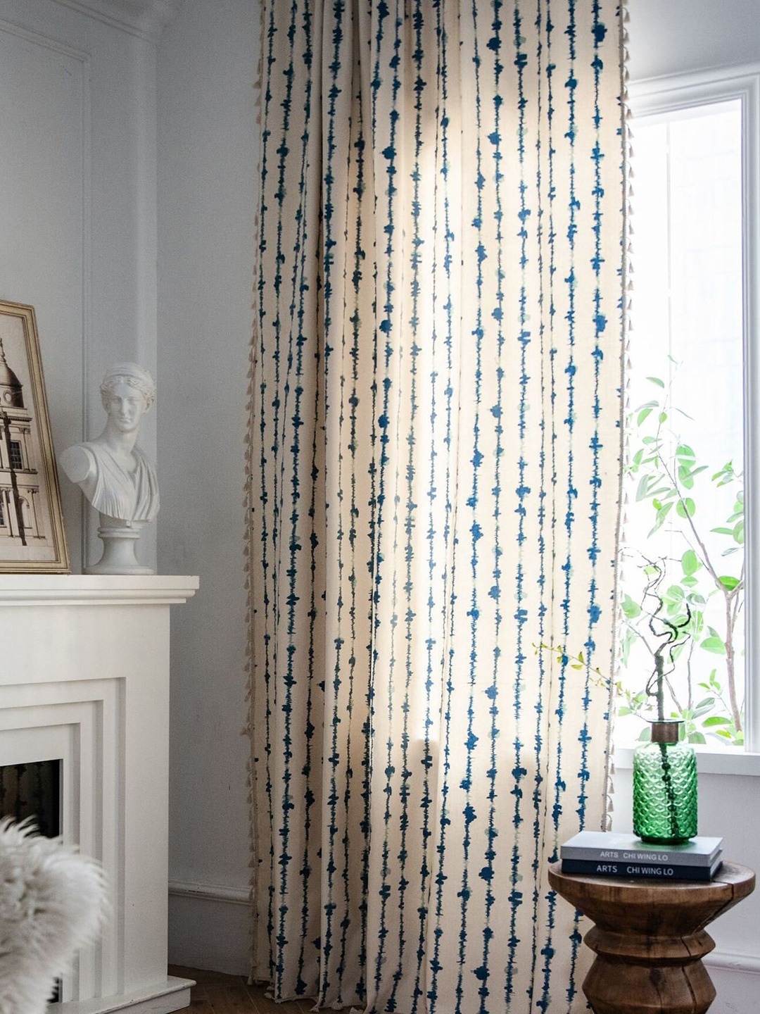 

Huesland White & Navy Blue 1 Piece Striped Cotton Room Darkening Long Door Curtain