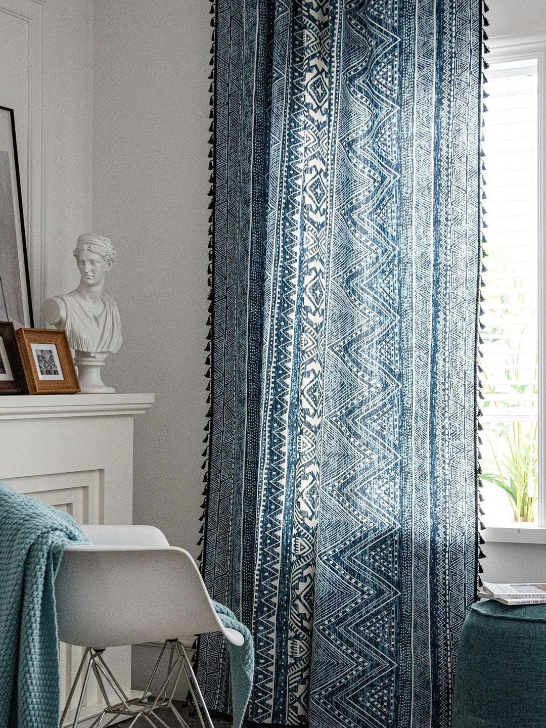 

Huesland Blue & White 1 Piece Printed Cotton Room Darkening Long Door Curtain