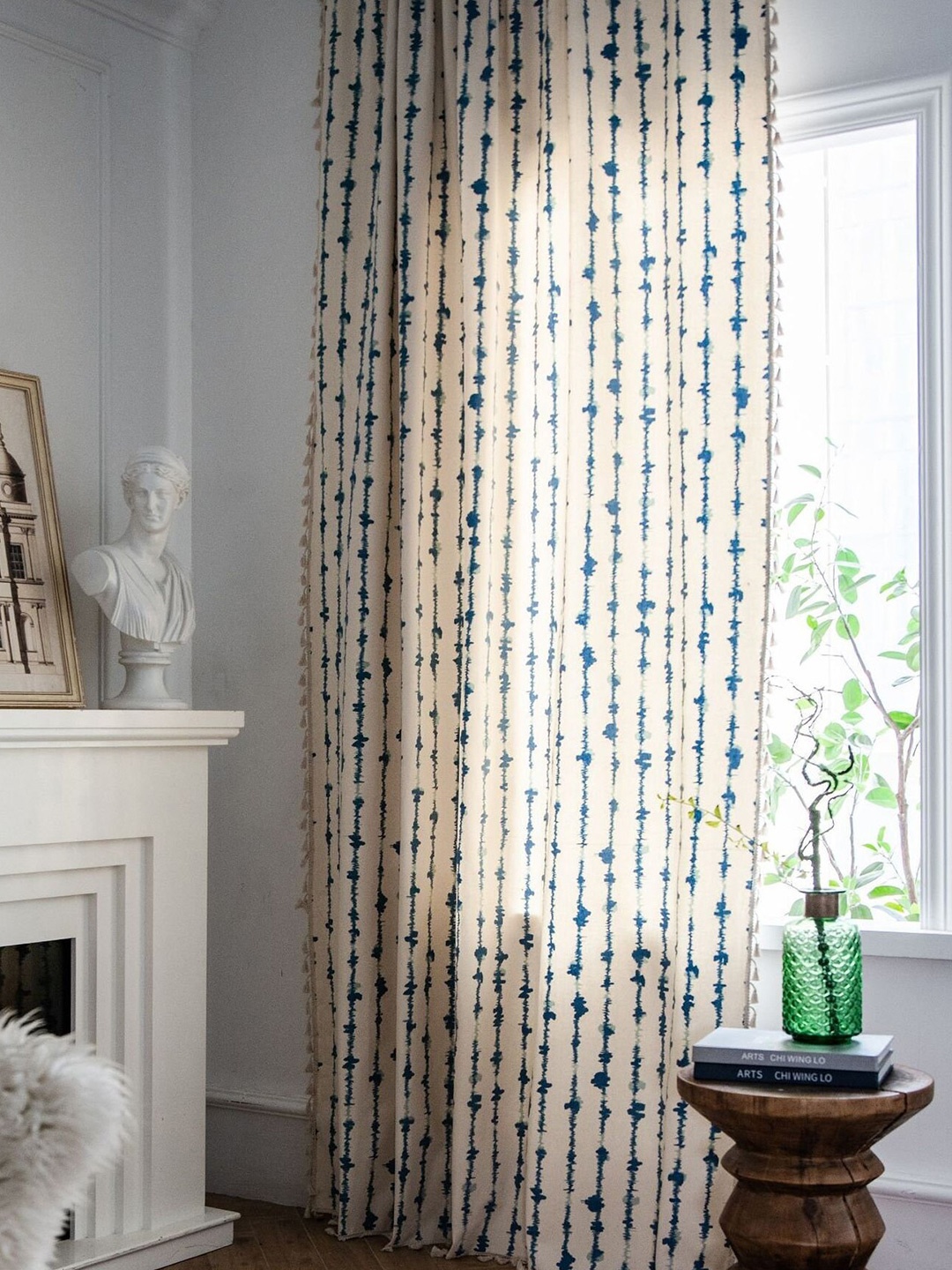 

Huesland White & Blue 1 Piece Striped Cotton Room Darkening Window Curtain