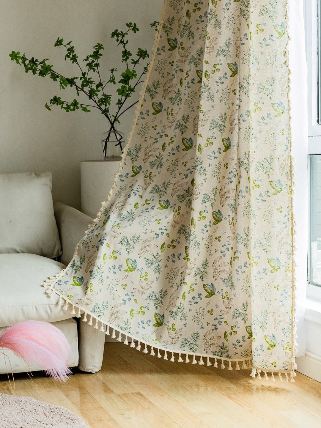 

Huesland White & Green 1 Piece Floral Cotton Room Darkening Door Curtain