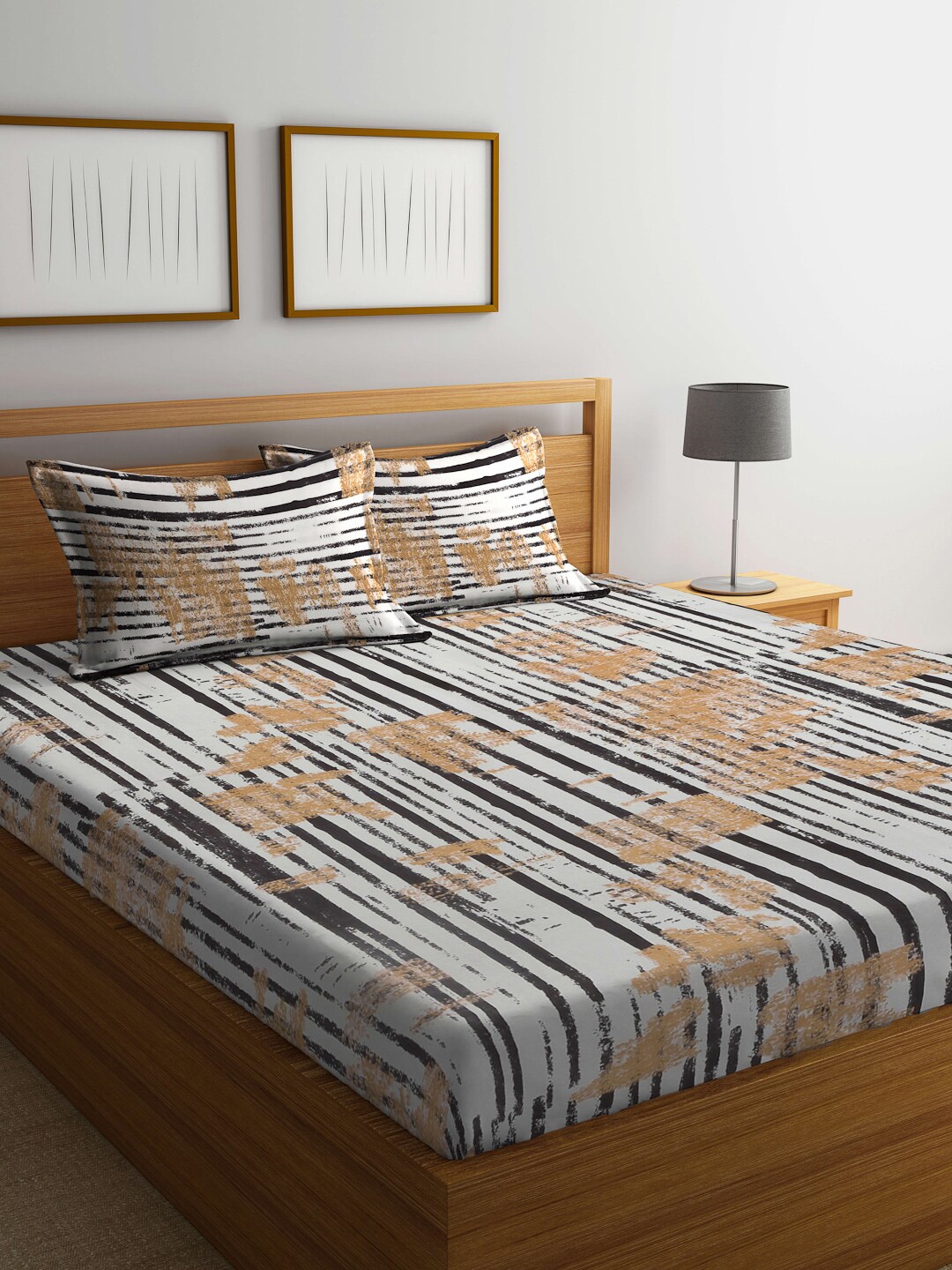 

KLOTTHE Black & White Striped 300 TC King Bedsheet With 2 Pillow Covers