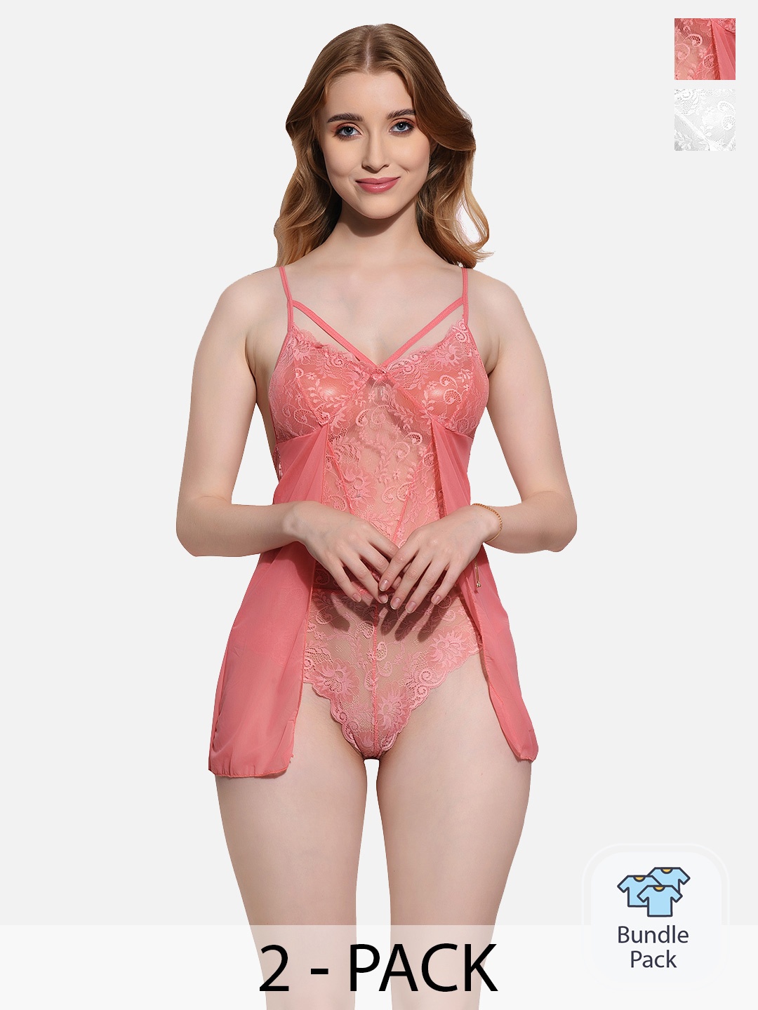 

FIMS Pack Of 2 Self Design Baby Doll, Peach