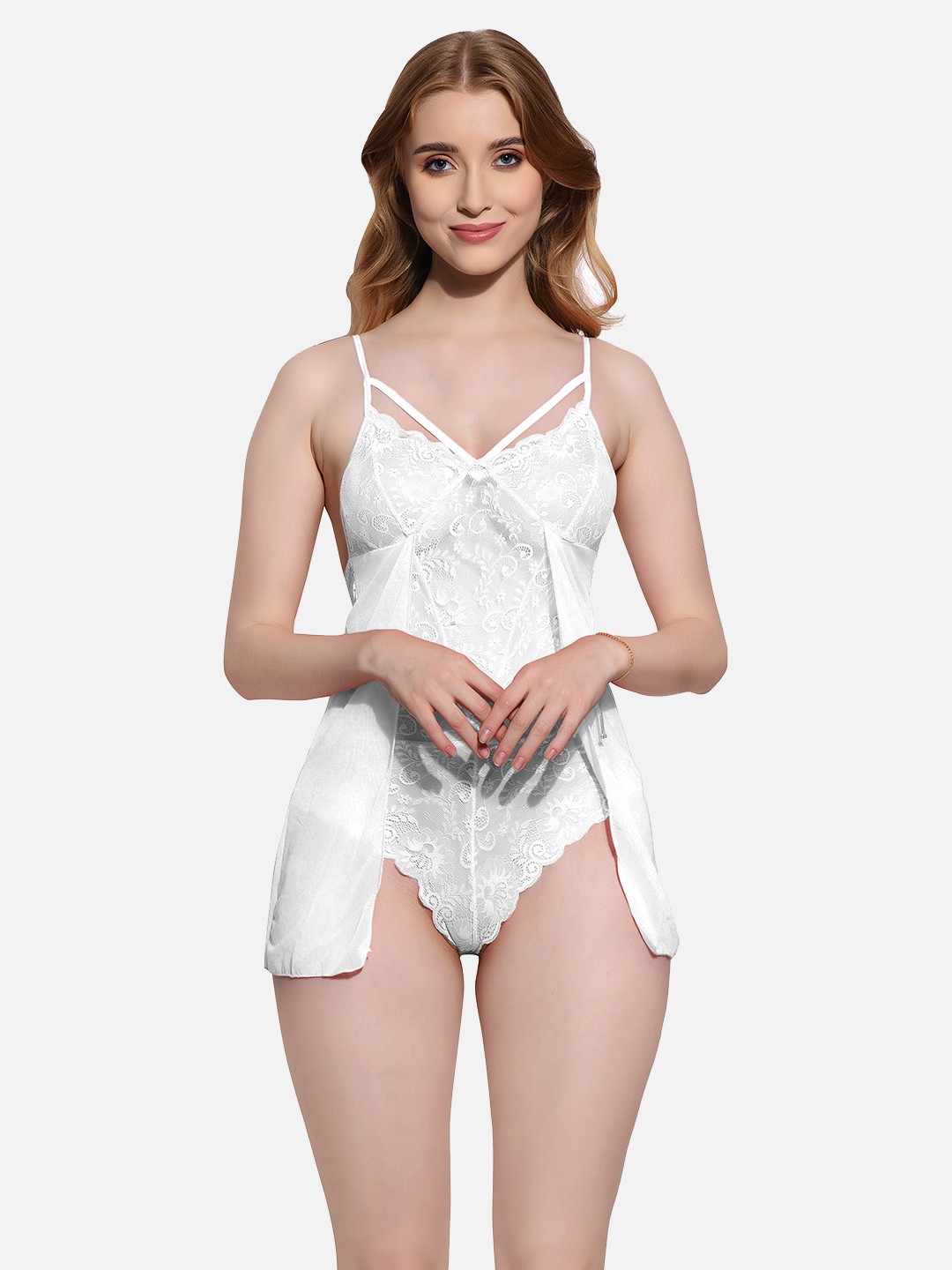 

FIMS Self Design Shoulder Straps Baby Doll, White