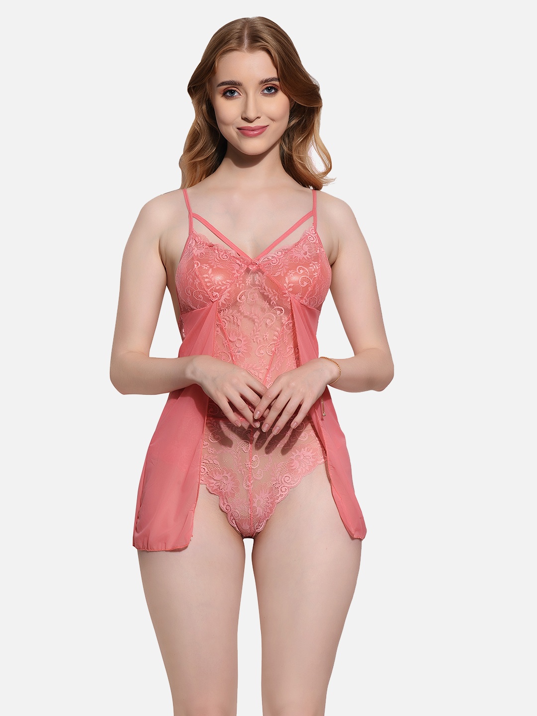 

FIMS Self Design Shoulder Straps Baby Doll, Peach