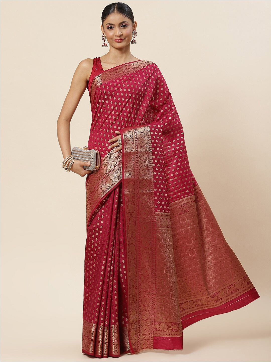 

Meena Bazaar Floral Woven Design Zari Saree, Burgundy