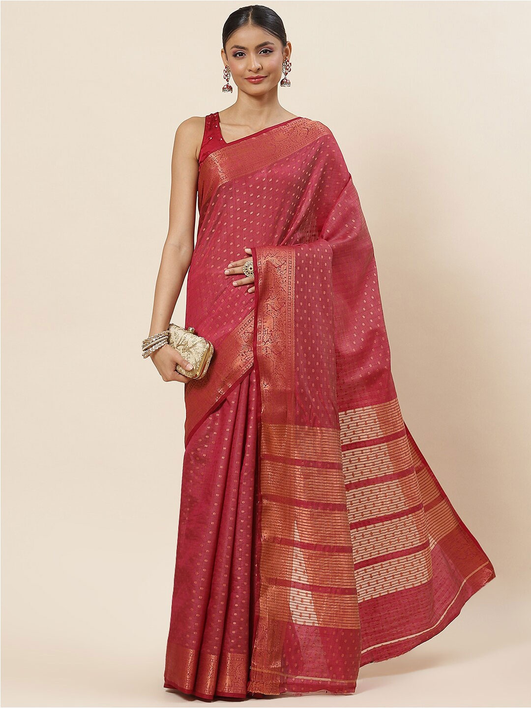 

Meena Bazaar Ethnic Motif Zari Art Silk Saree With Blouse Piece, Burgundy