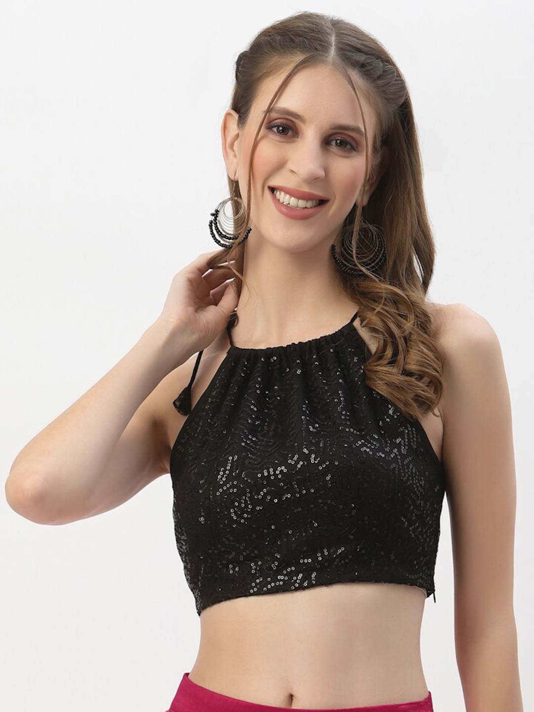 

studio rasa Embellished Sequinned Saree Blouse, Black