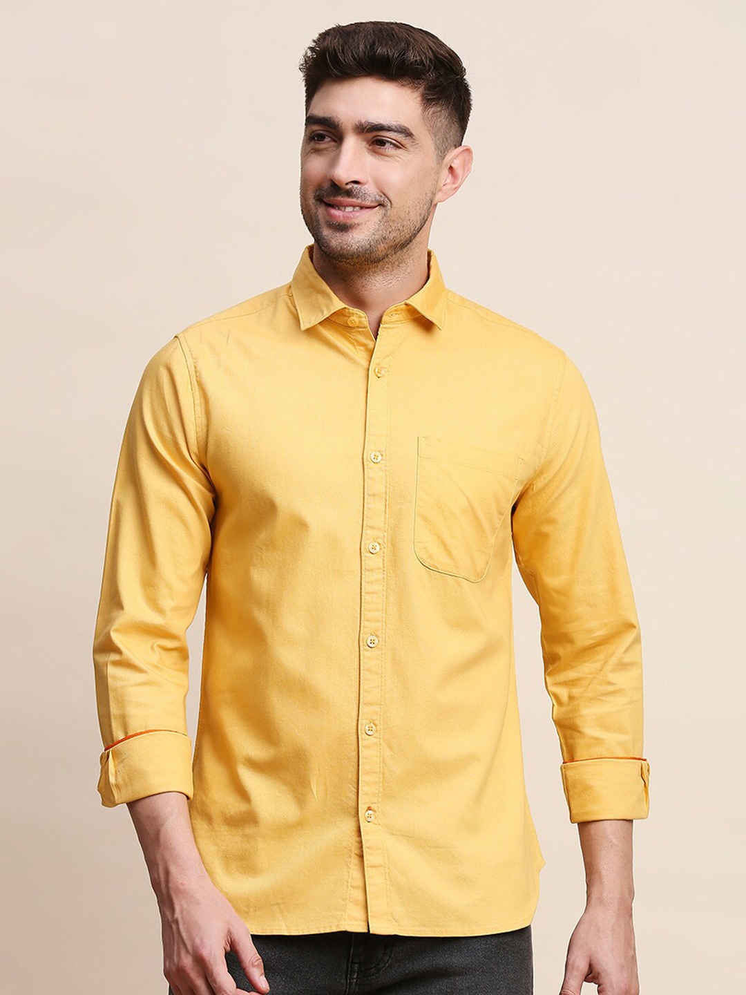 

INVICTUS Original Spread Collar Slim Fit Pure Cotton Casual Shirt, Yellow