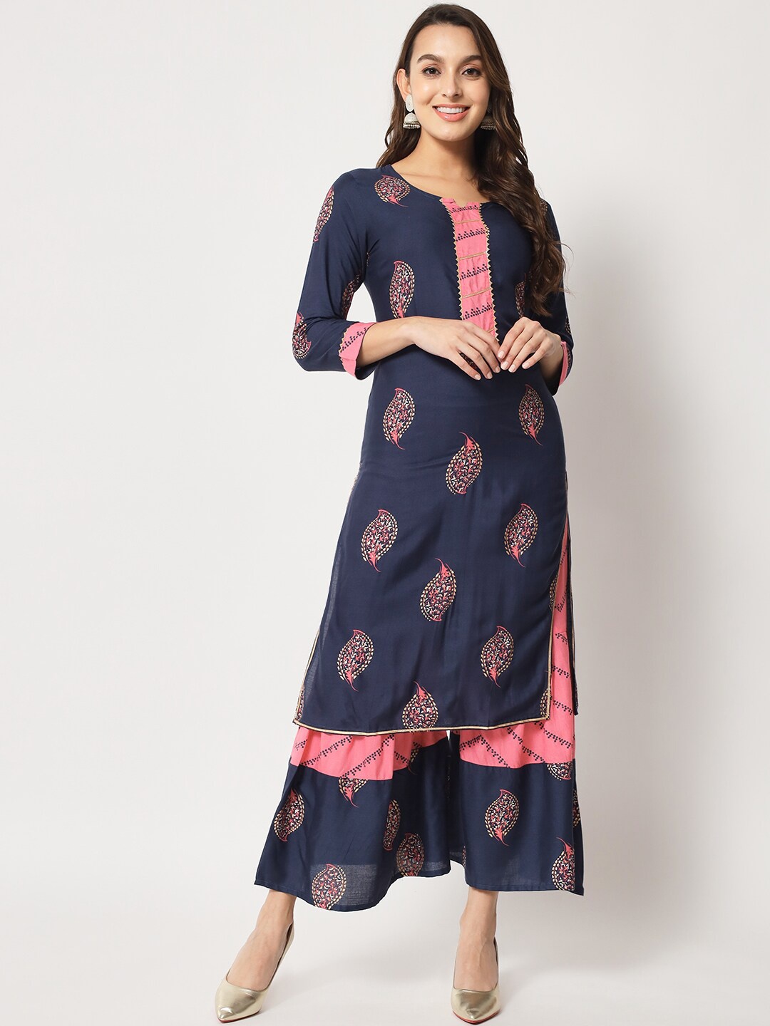 

SURHI Floral Printed Regular Gotta Patti Kurta with Sharara, Blue