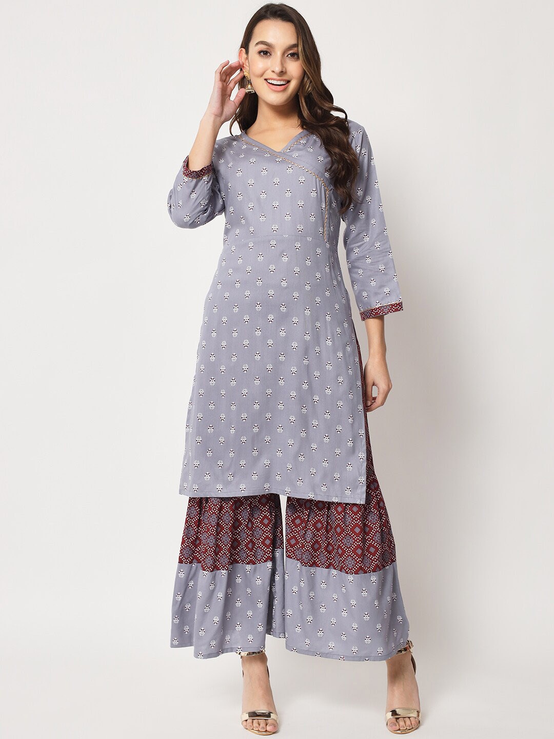 

SURHI Ethnic Motifs Printed Regular Kurta With Sharara, Grey