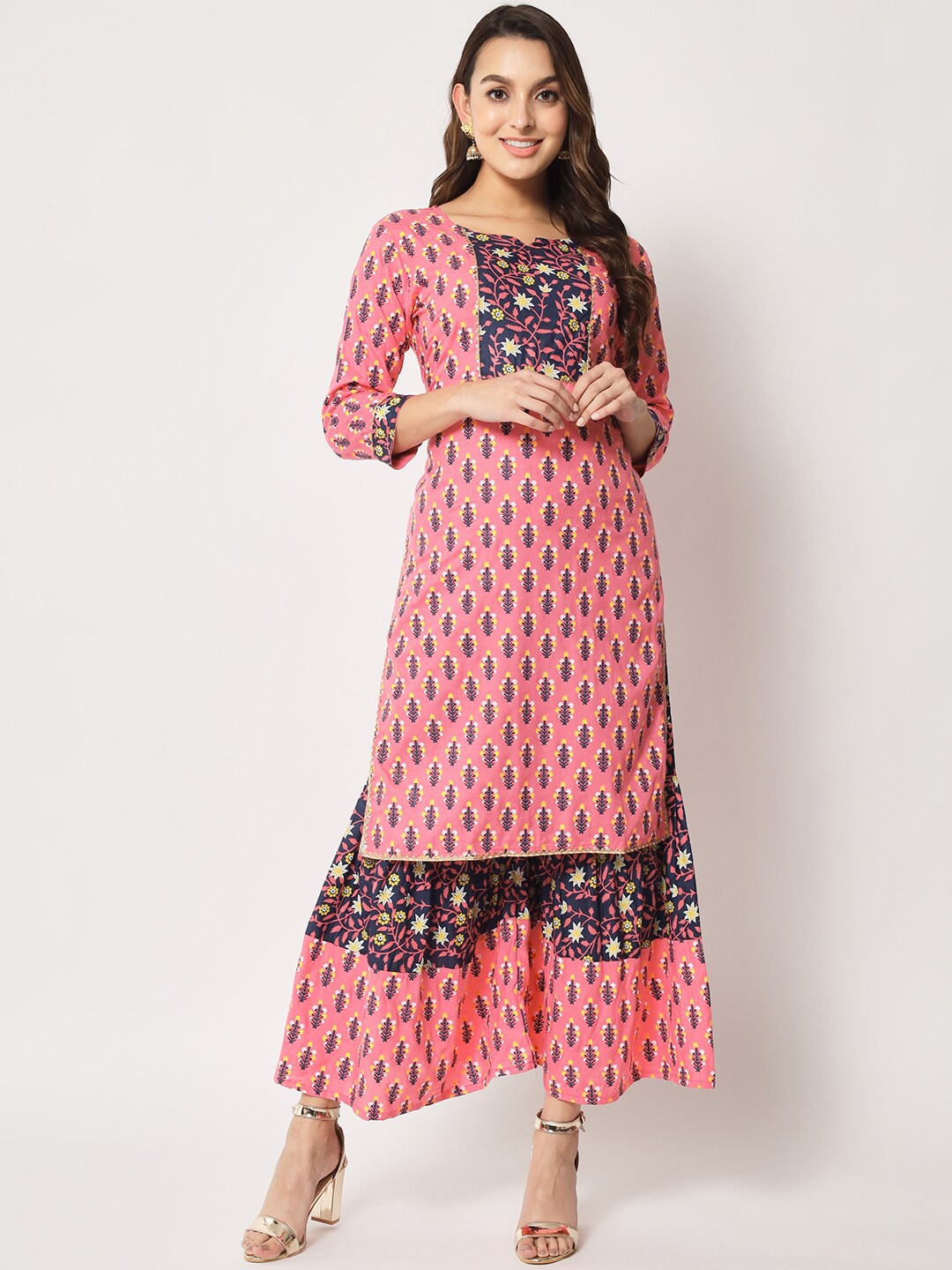 

SURHI Floral Printed Gotta Patti Kurta with Sharara, Pink