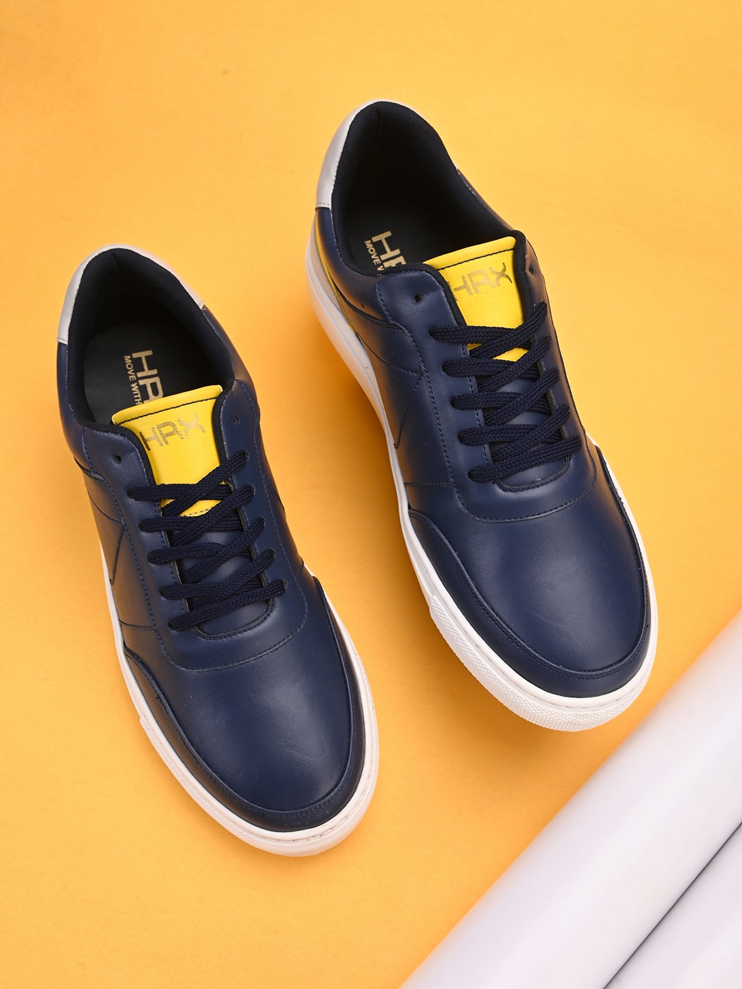 

HRX by Hrithik Roshan Men Navy Blue & Yellow Comfort Insole Lightweight Sneakers