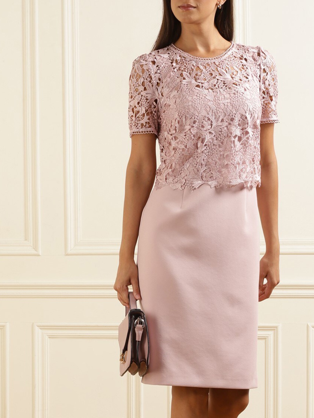 

Phase Eight Lace layer Sheath Midi Dress, Pink
