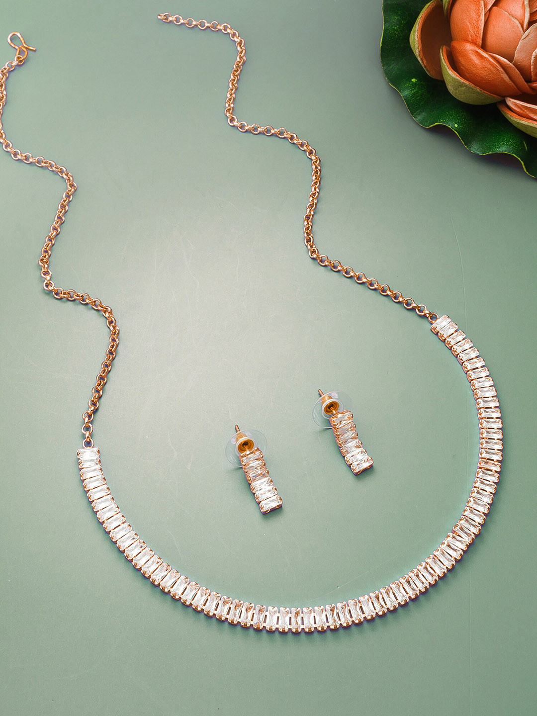 

aadita Stone-Studded Choker Necklace and Earrings Set, Rose gold