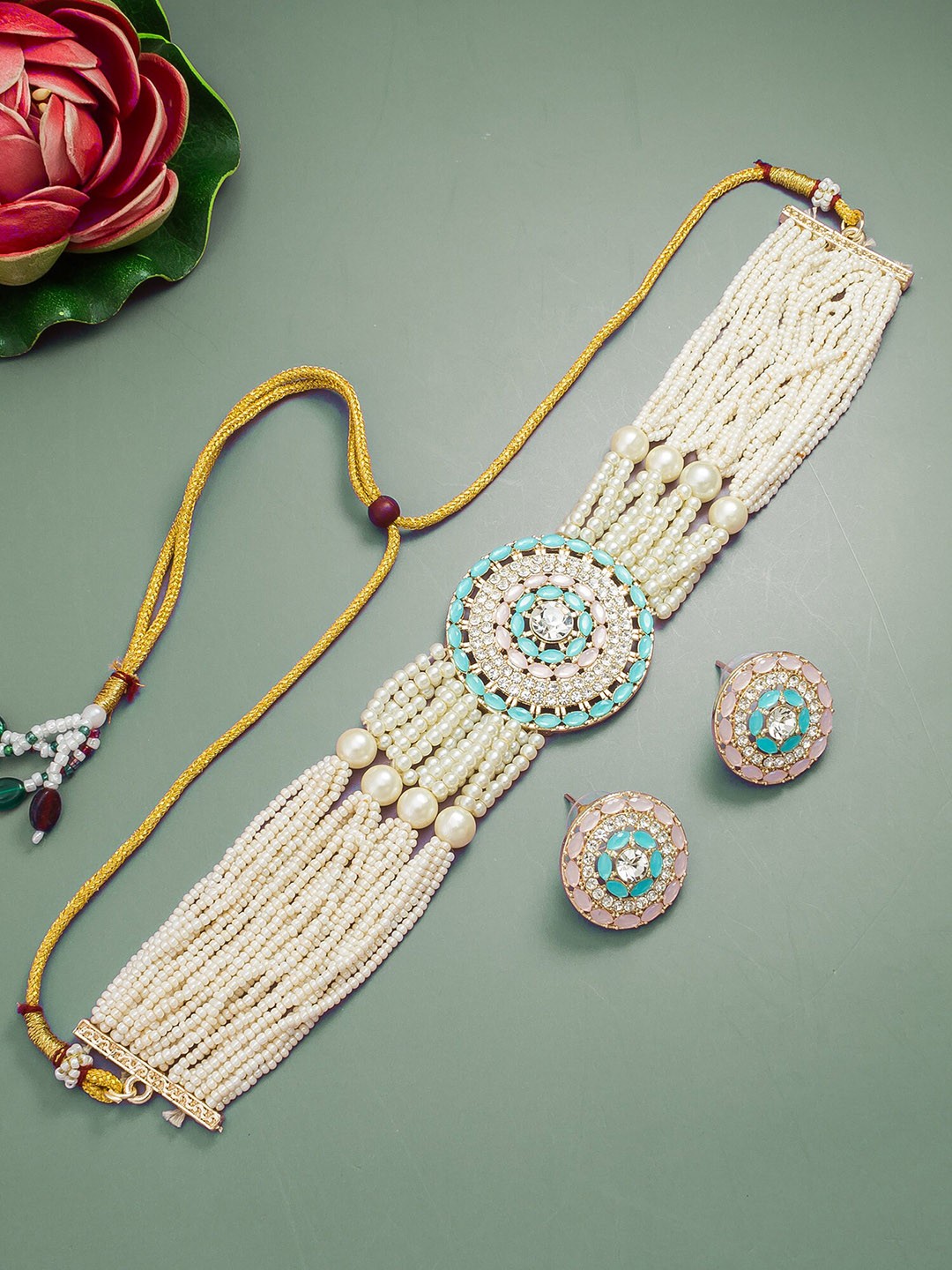

aadita Gold-Plated Pearl Choker Jewellery Set