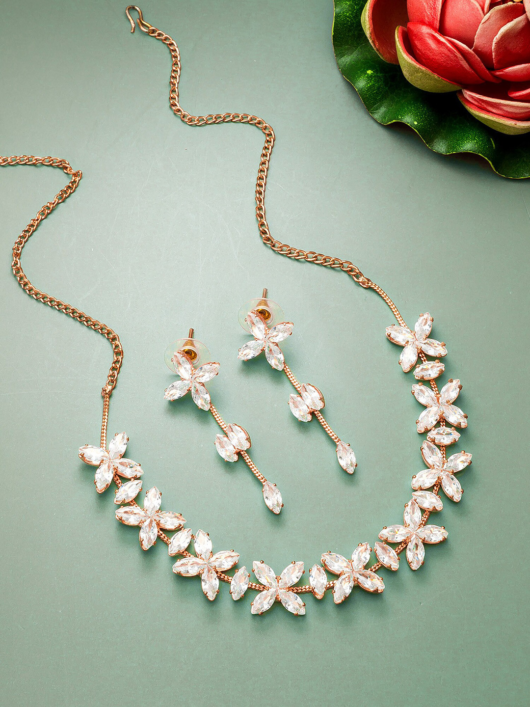 

aadita Rose-Gold-Plated Stone-Studded Choker Necklace and Earrings Set