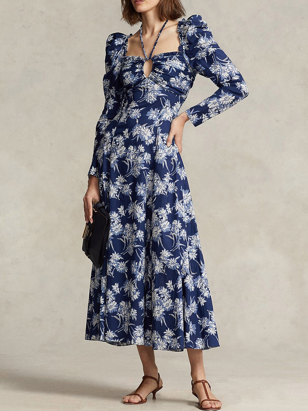 

Polo Ralph Lauren Floral Printed Cotton Maxi Dress, Navy blue