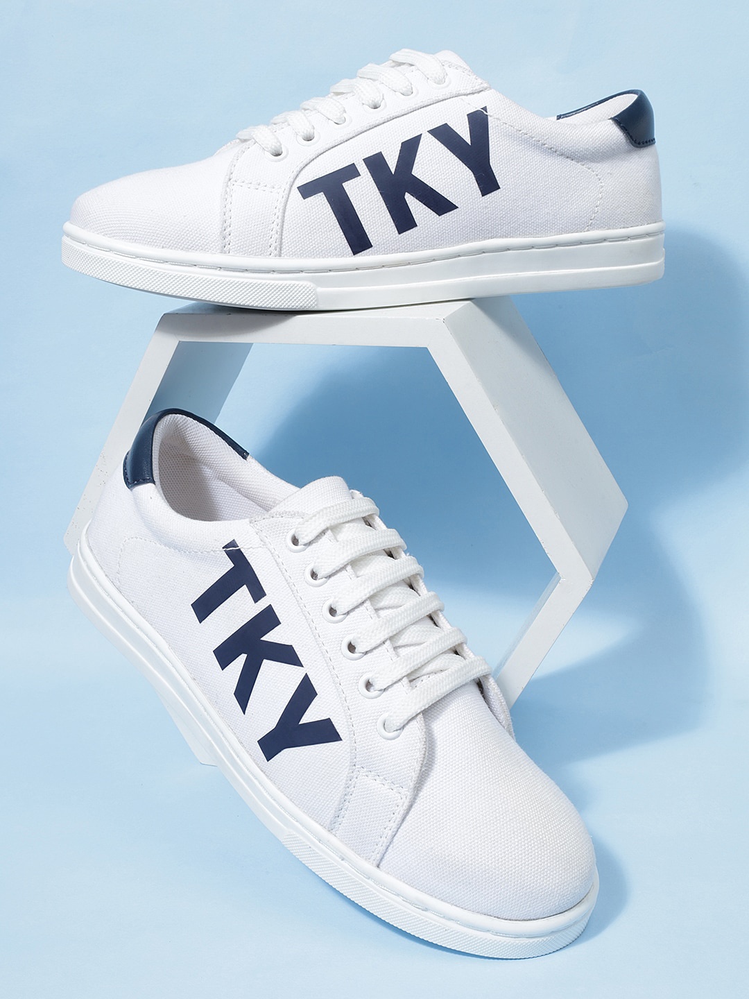 

Tokyo Talkies Women White & Navy Blue Printed Comfort Insole Basics Sneakers