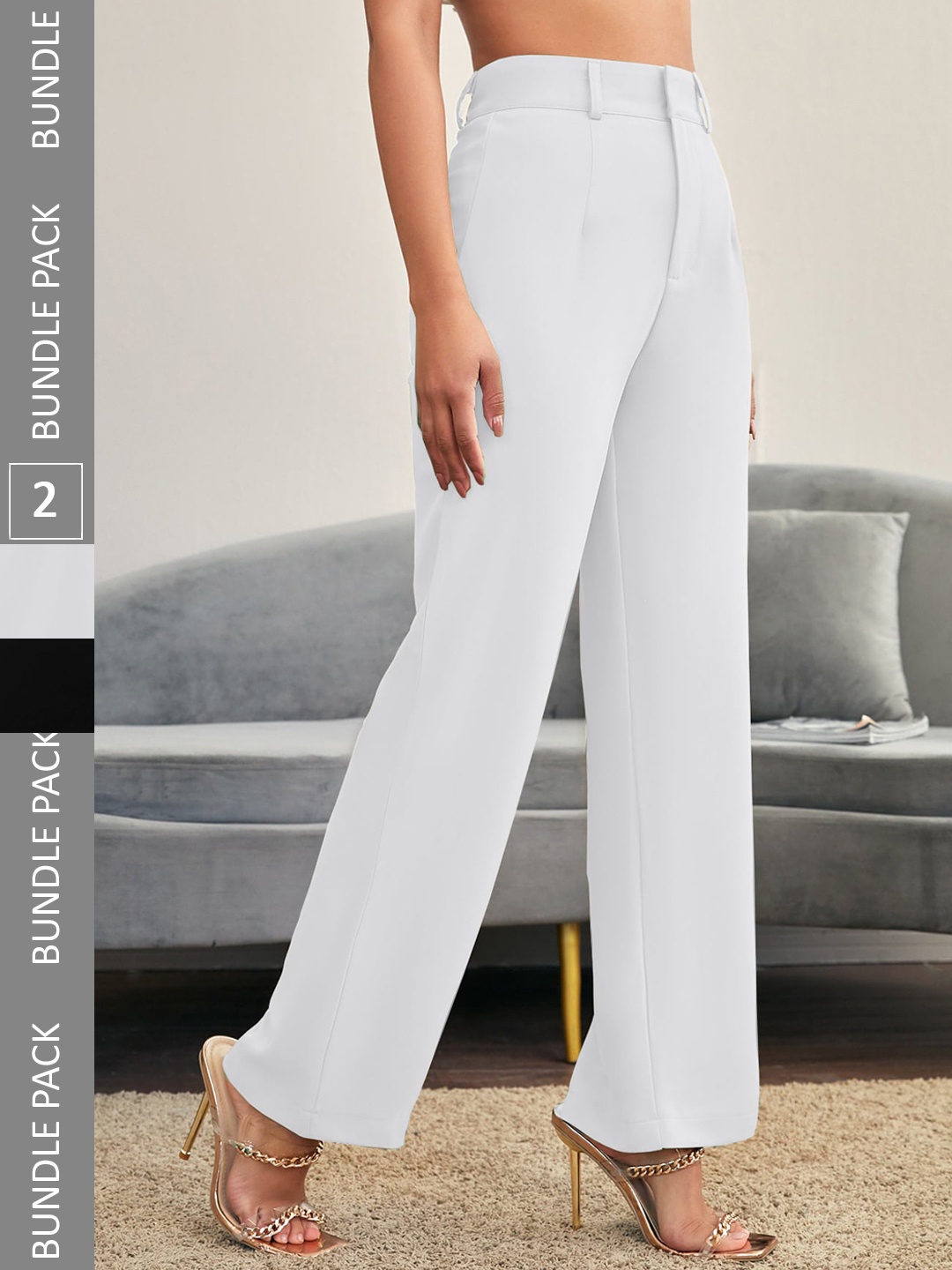 

LEE TEX Women Pack Of 2 Relaxed Straight Leg High-Rise Easy Wash Parallel Trousers, White