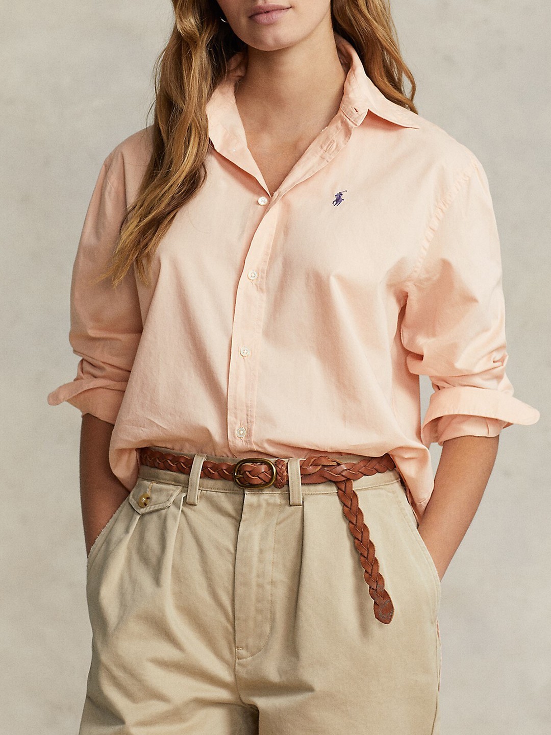 

Polo Ralph Lauren Brand Logo Embroidered Oversize Cotton Twill Shirt, Orange