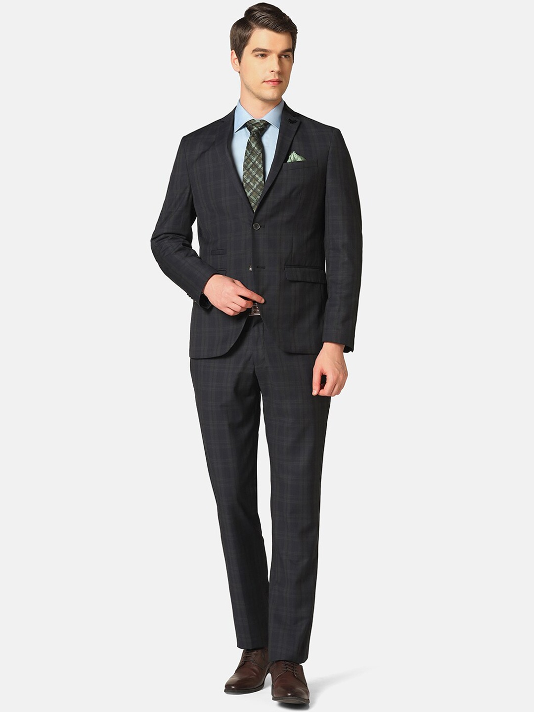 Blackberrys Men 2-Piece Checked Slim-Fit Single-Breasted Formal Suit, Navy blue