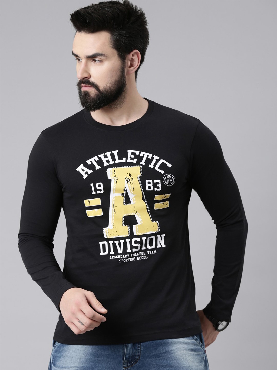 Chennis Typography Printed Pure Cotton Slim Fit T-shirt, Black