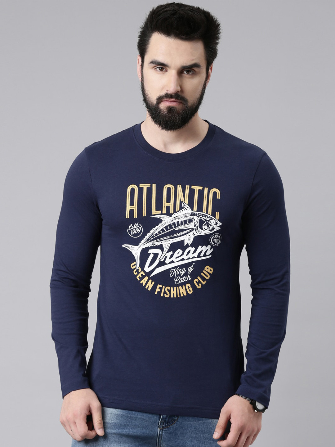 

Chennis Typography Printed Pure Cotton Slim Fit T-shirt, Navy blue
