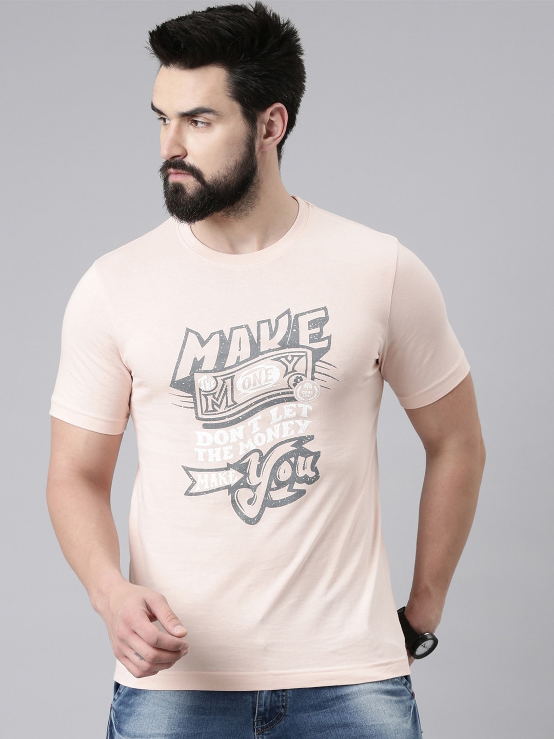 

Chennis Typography Printed Pure Cotton Slim Fit T-shirt, Pink