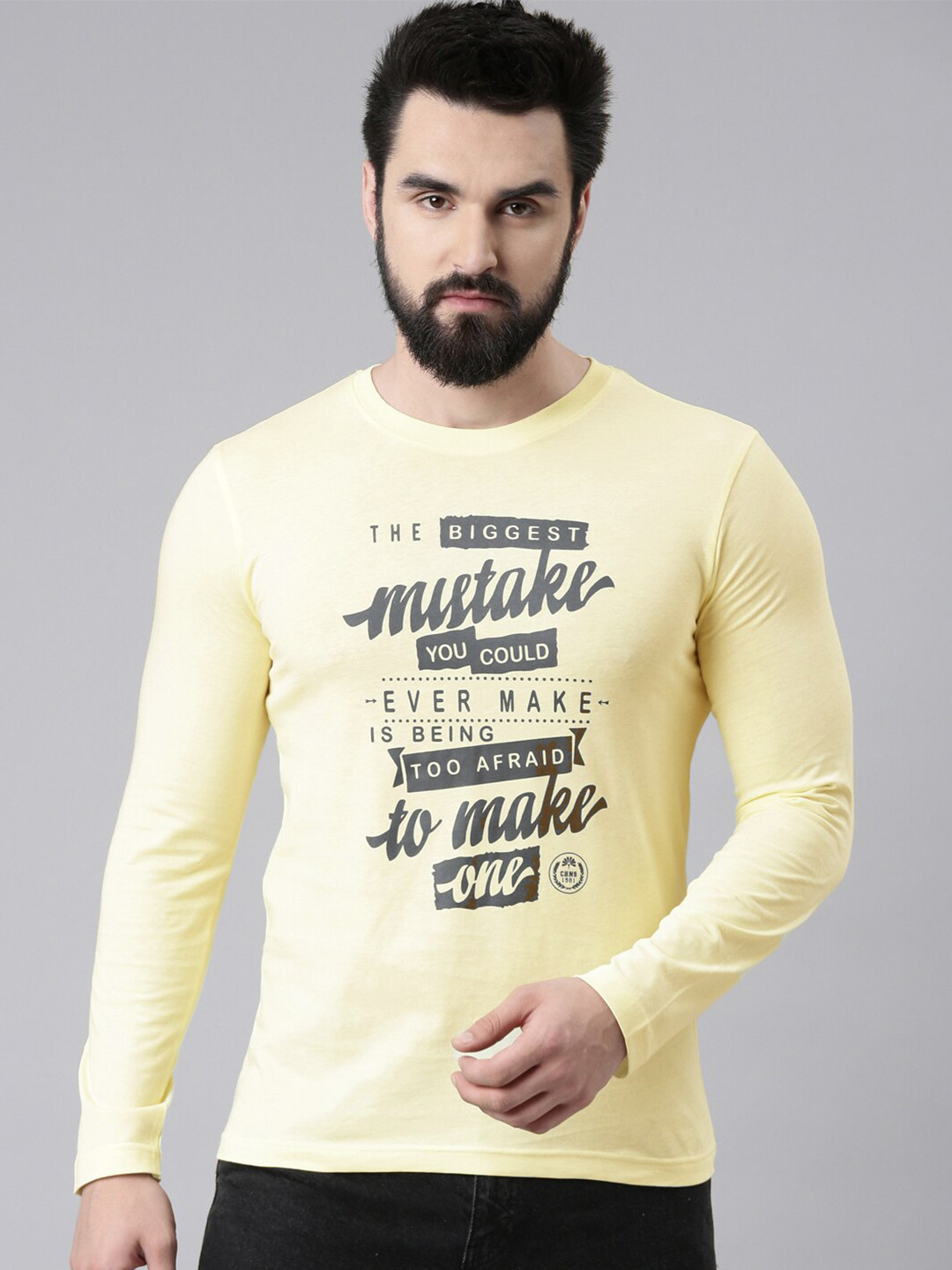 

Chennis Typography Printed Pure Cotton Slim Fit T-shirt, Yellow