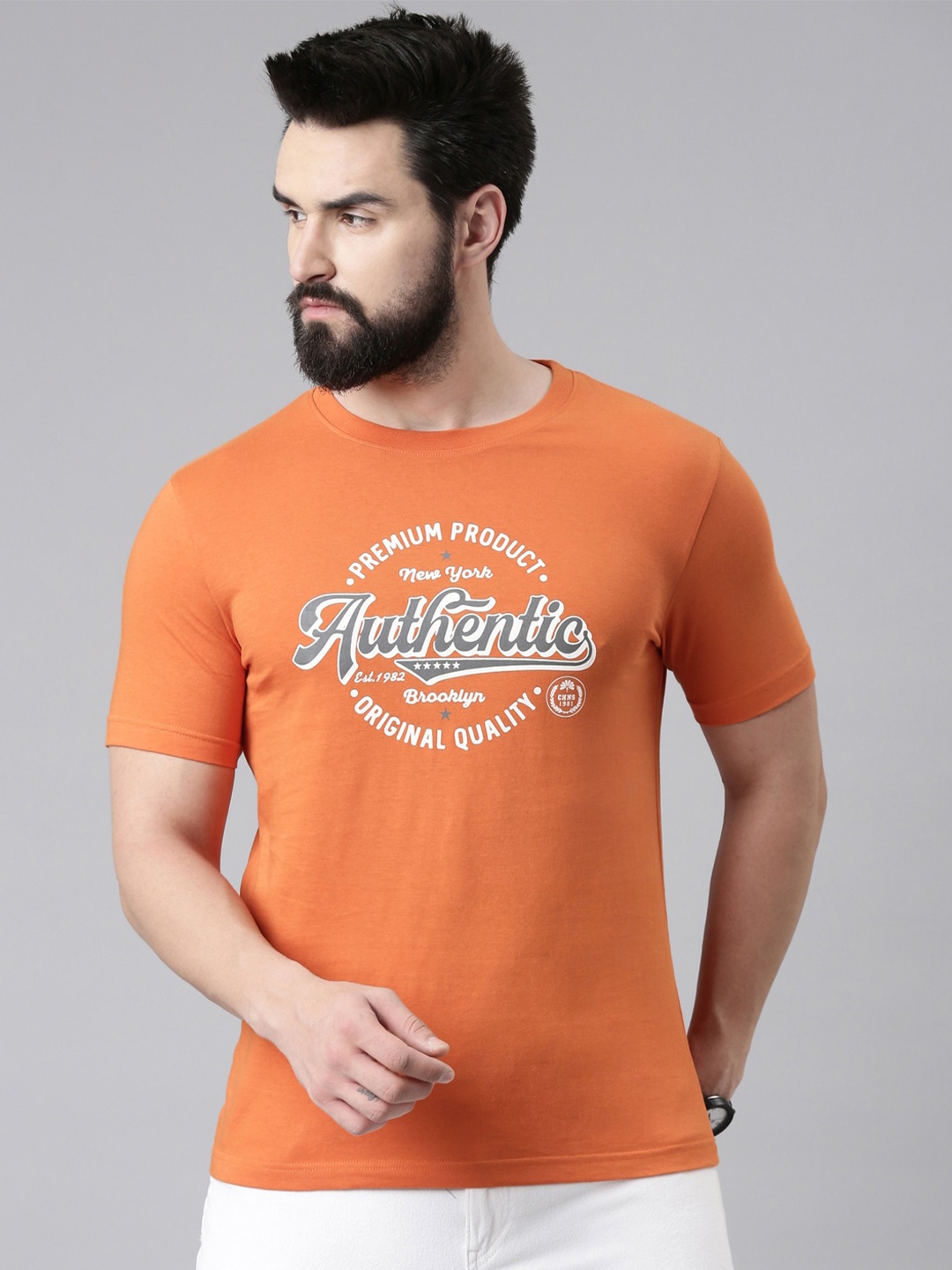 

Chennis Typography Printed Pure Cotton Slim Fit T-shirt, Orange