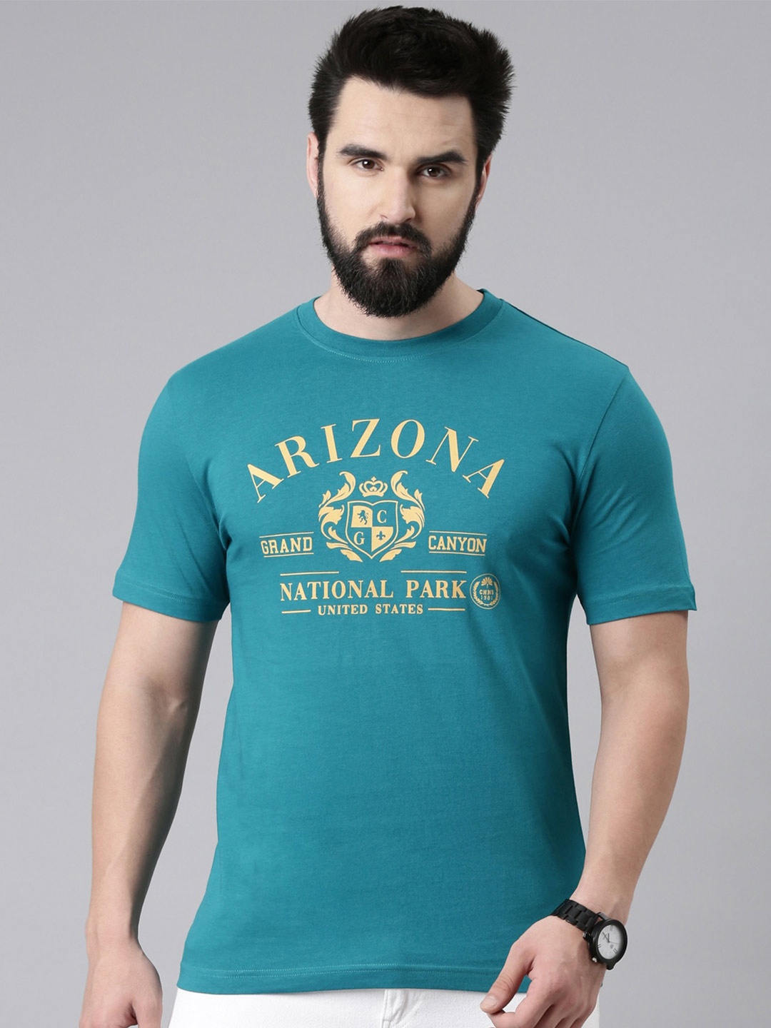 

Chennis Typography Printed Pure Cotton Slim Fit T-shirt, Teal