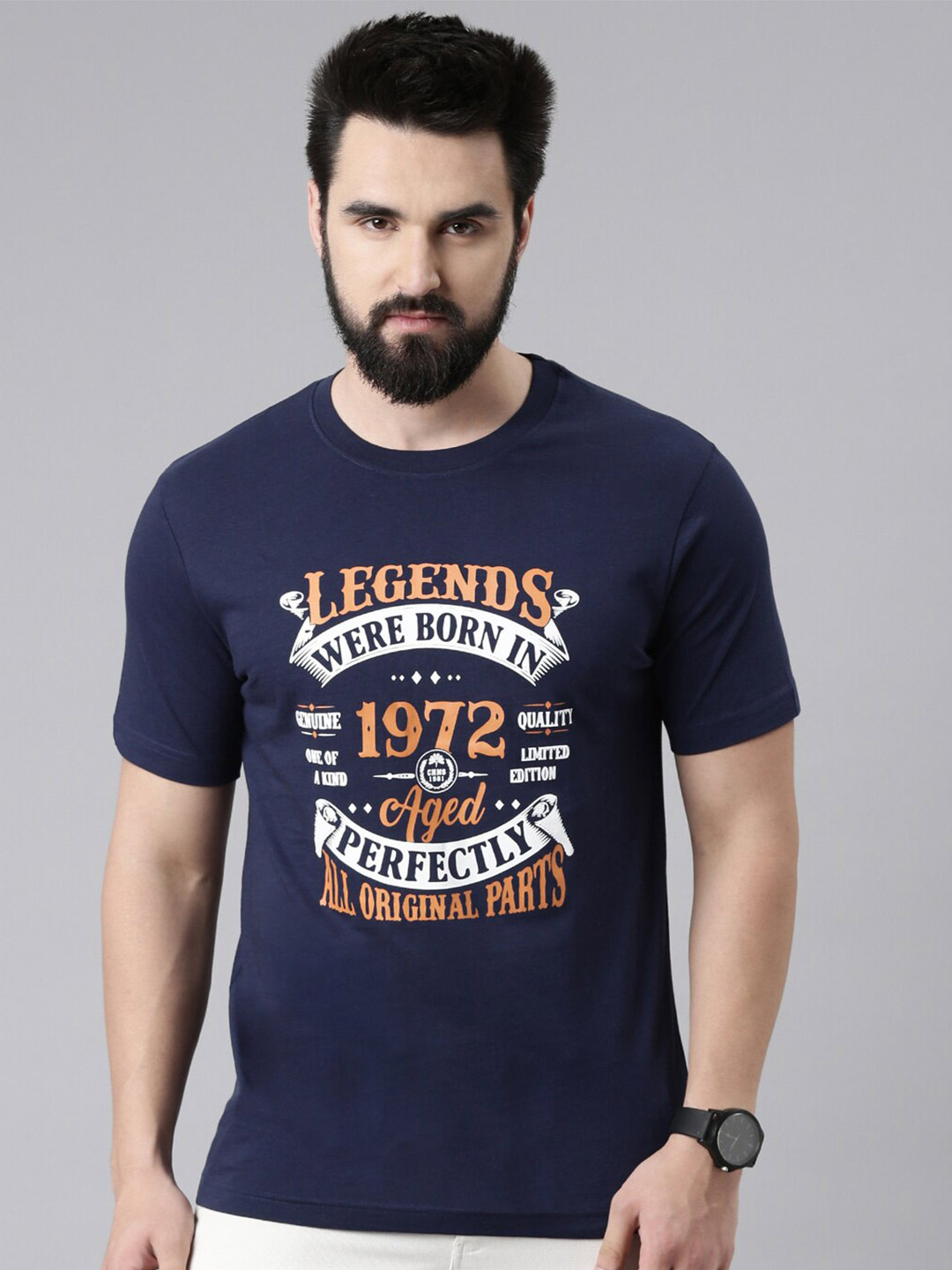 

Chennis Typography Printed Pure Cotton Slim Fit T-shirt, Navy blue