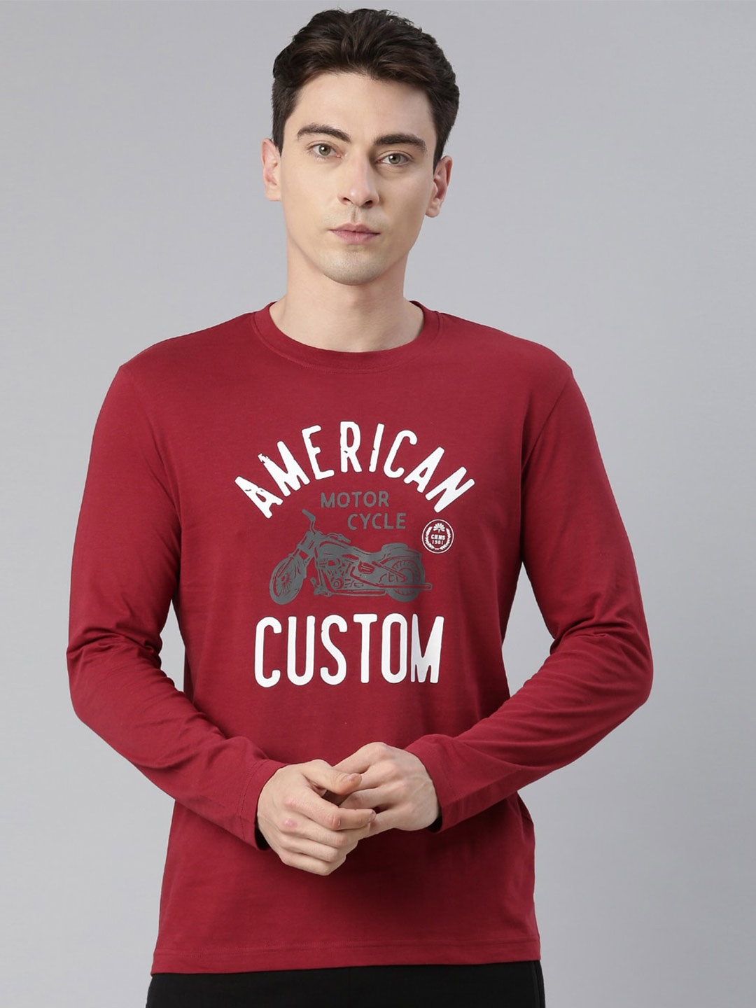 Chennis Typography Printed Pure Cotton Slim Fit T-shirt, Red