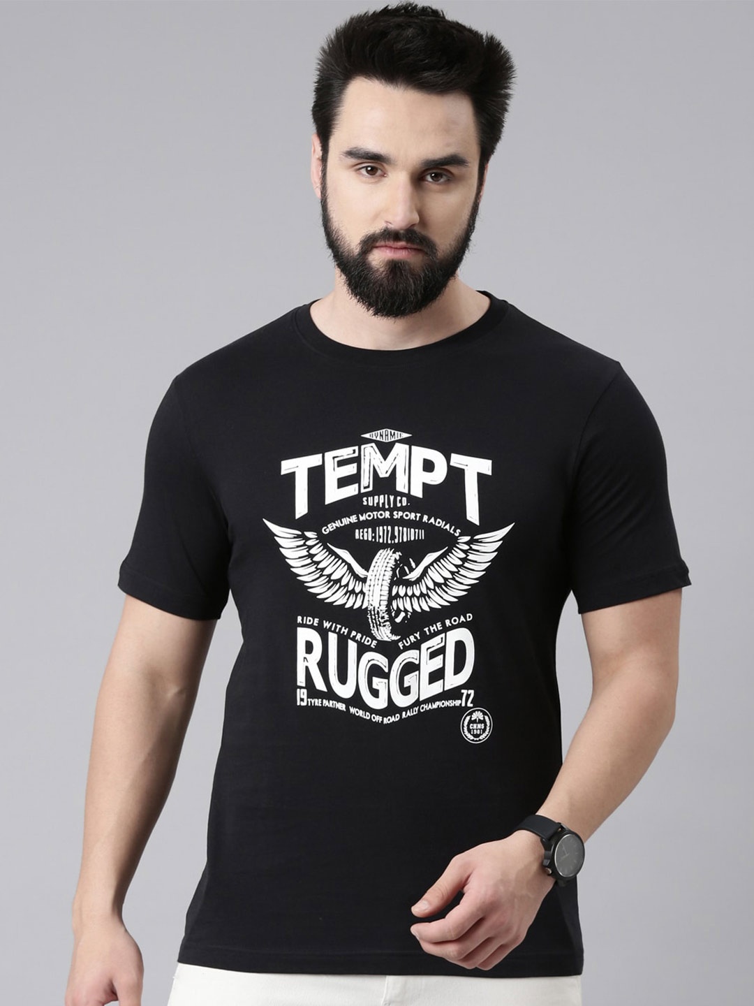 

Chennis Typography Printed Pure Cotton Slim Fit T-shirt, Black