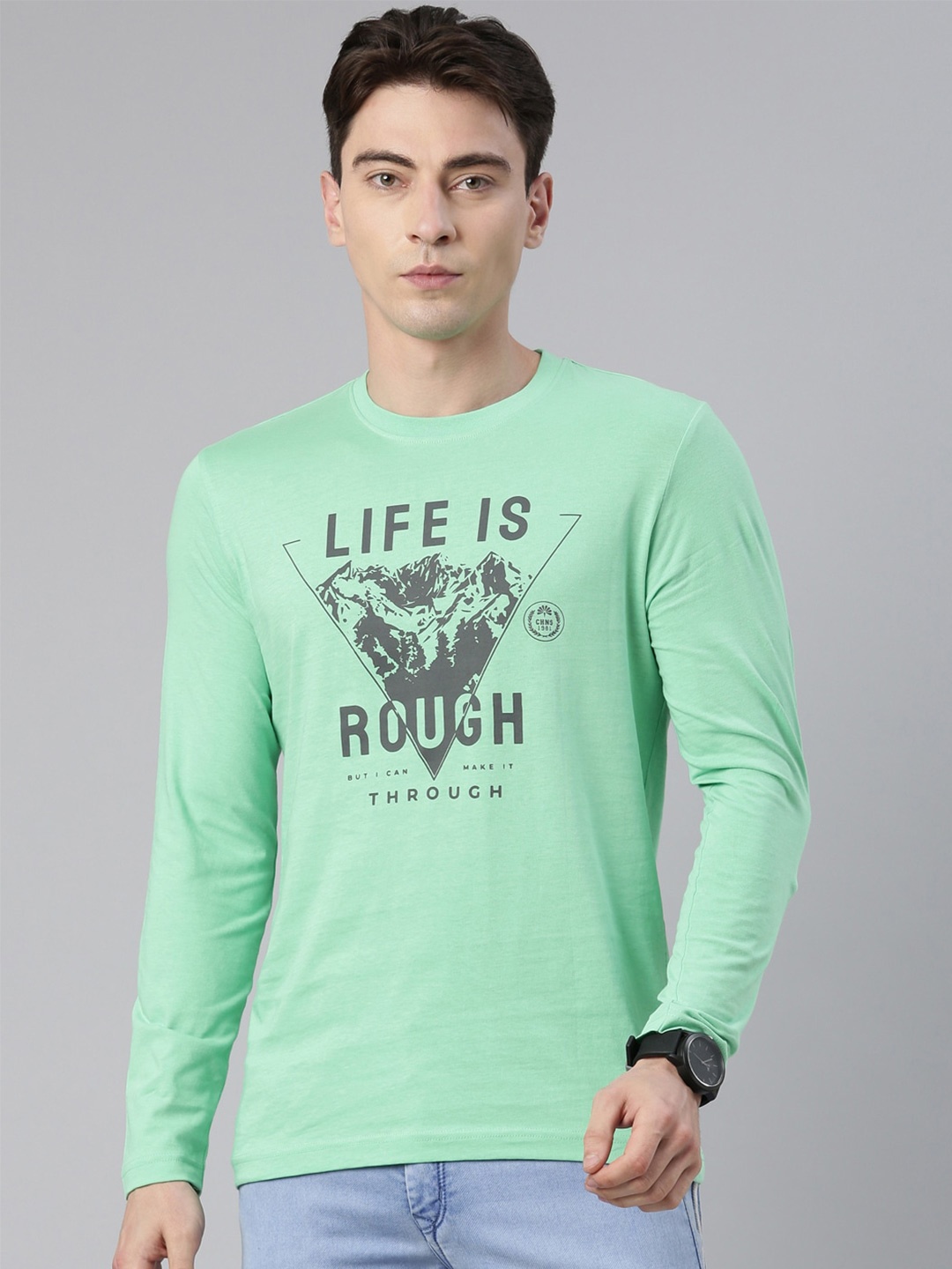 

Chennis Typography Printed Pure Cotton Slim Fit T-shirt, Green
