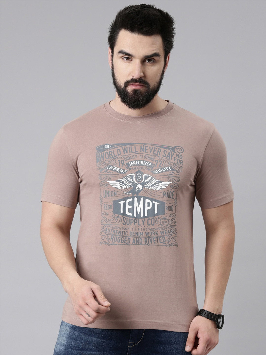 

Chennis Typography Printed Pure Cotton Slim Fit T-shirt, Brown