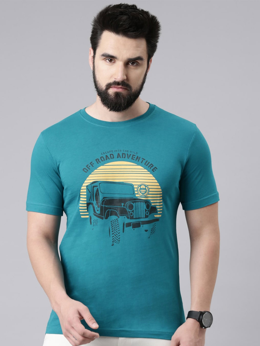 

Chennis Graphic Printed Pure Cotton Slim Fit T-shirt, Teal