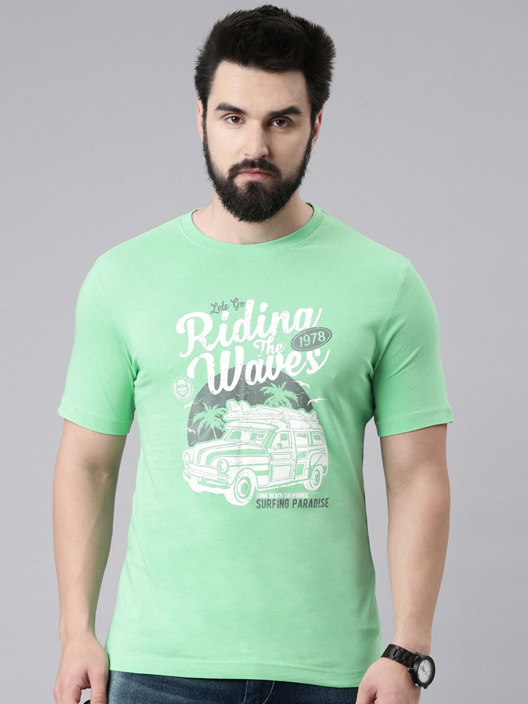 

Chennis Typography Printed Pure Cotton Slim Fit T-shirt, Green