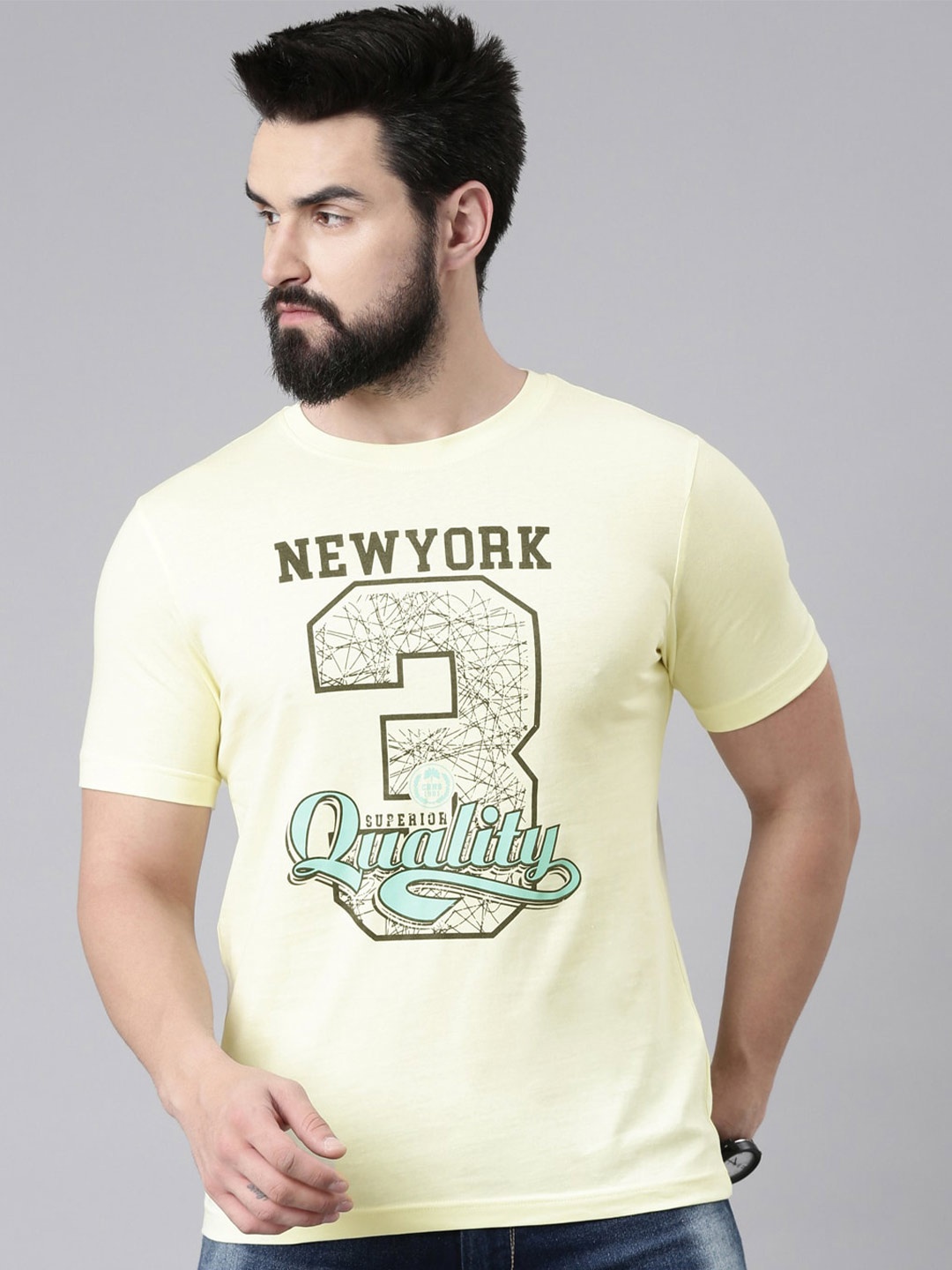 

Chennis Typography Printed Pure Cotton Slim Fit T-shirt, Yellow