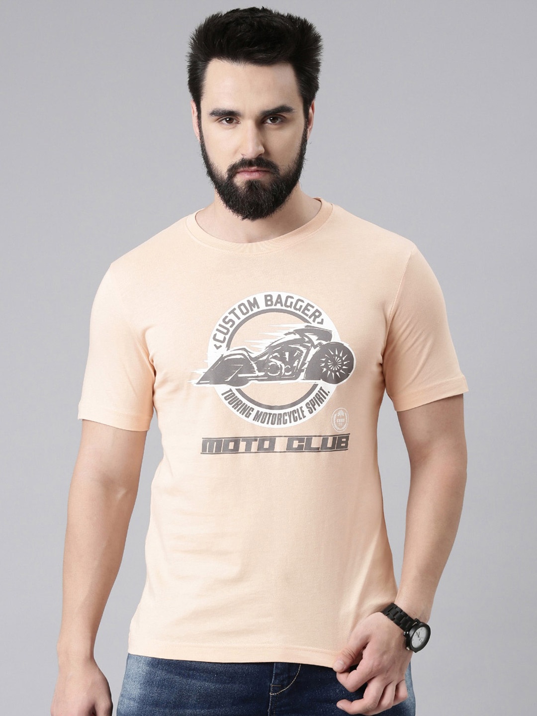 

Chennis Typography Printed Pure Cotton Slim Fit T-shirt, Peach