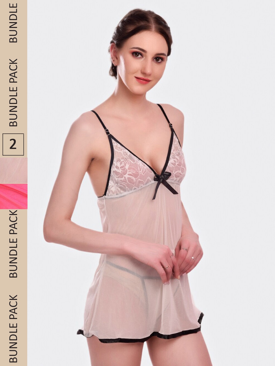 

Fleurt Pack Of 2 Halter Neck Baby Doll, Beige